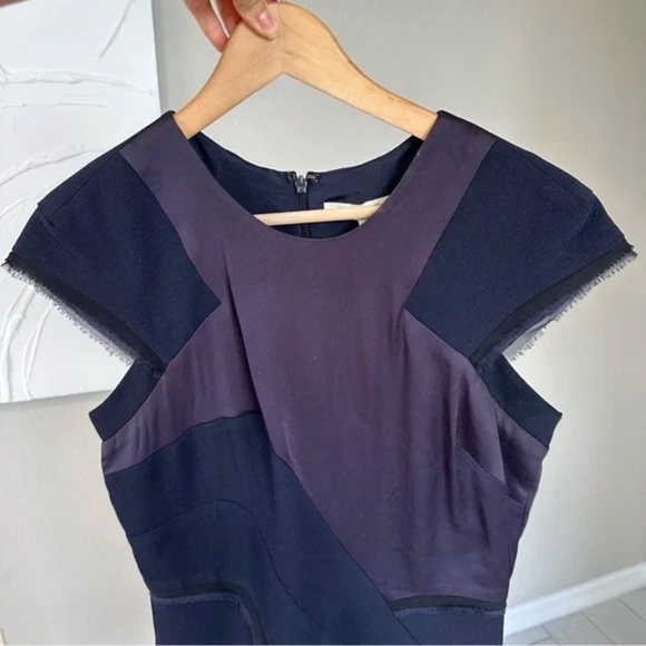 BCBGMAXAZRIA Runway Night Asymmetrical Patchwork Dress in navy black - Picture 7 of 17